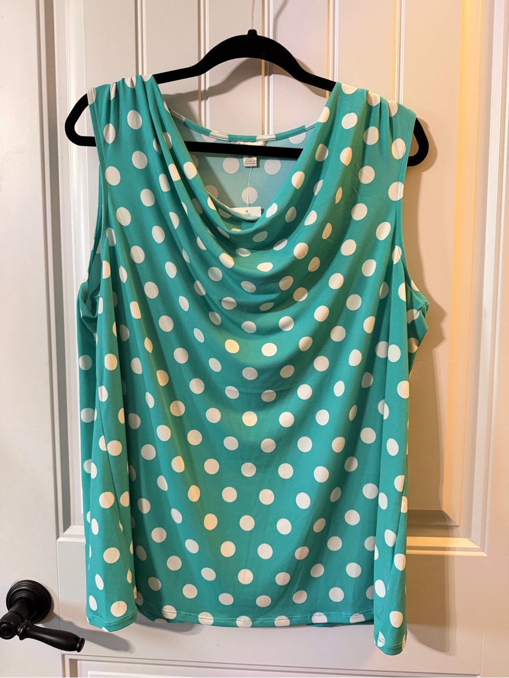 Cato Teal Polka Dot Sleeveless Cowl Neck Tank